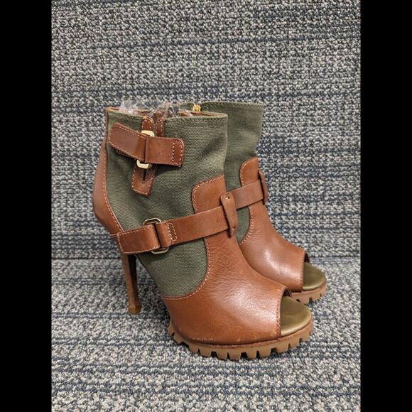 Tory Burch Oren Peep Toe Ankle Booties Olive Brown Women 7.5 - Picture 7 of 14